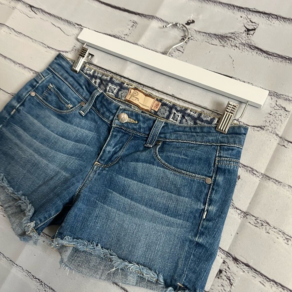 Paige Silver Lake High Rise Denim Cutoff Shorts Size 26 Y2K Blue Vintage Stretch - Picture 6 of 16